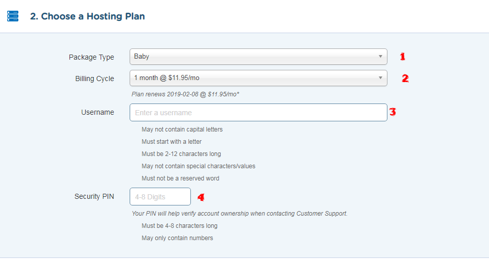 choose a Hosting plan